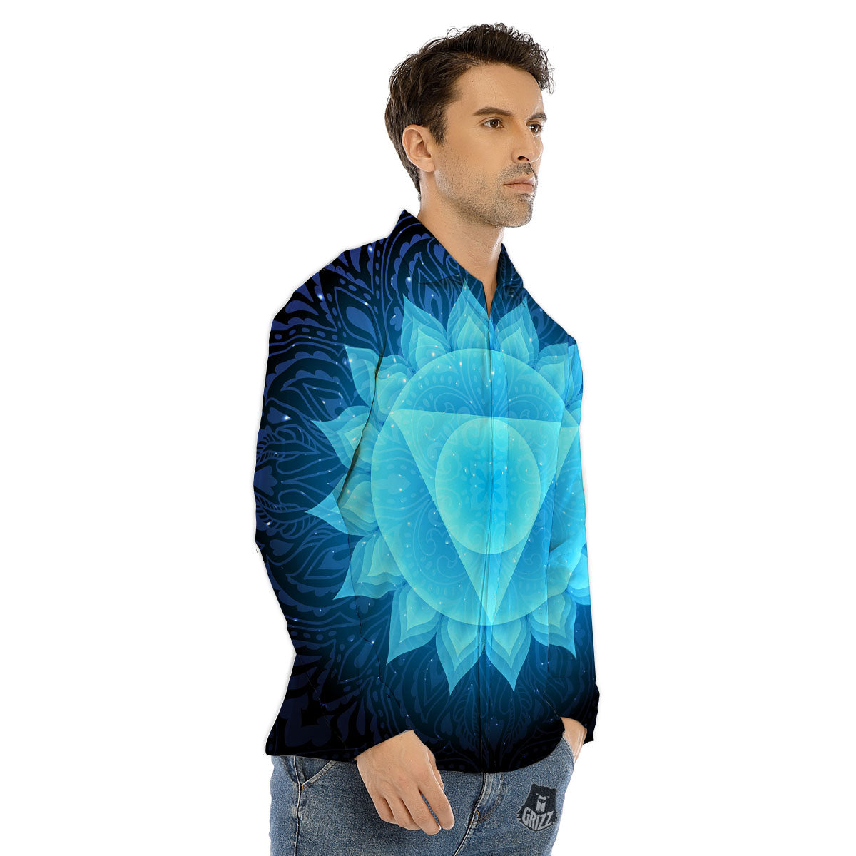Spiritual Vishuddha Chakra Print Men's Dress Shirts-grizzshop