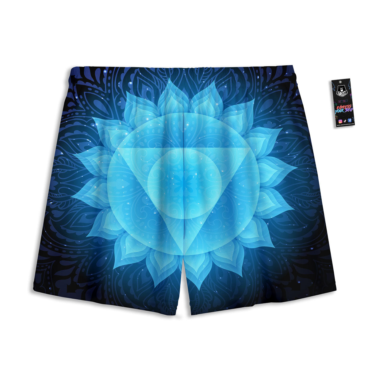 Spiritual Vishuddha Chakra Print Mesh Shorts