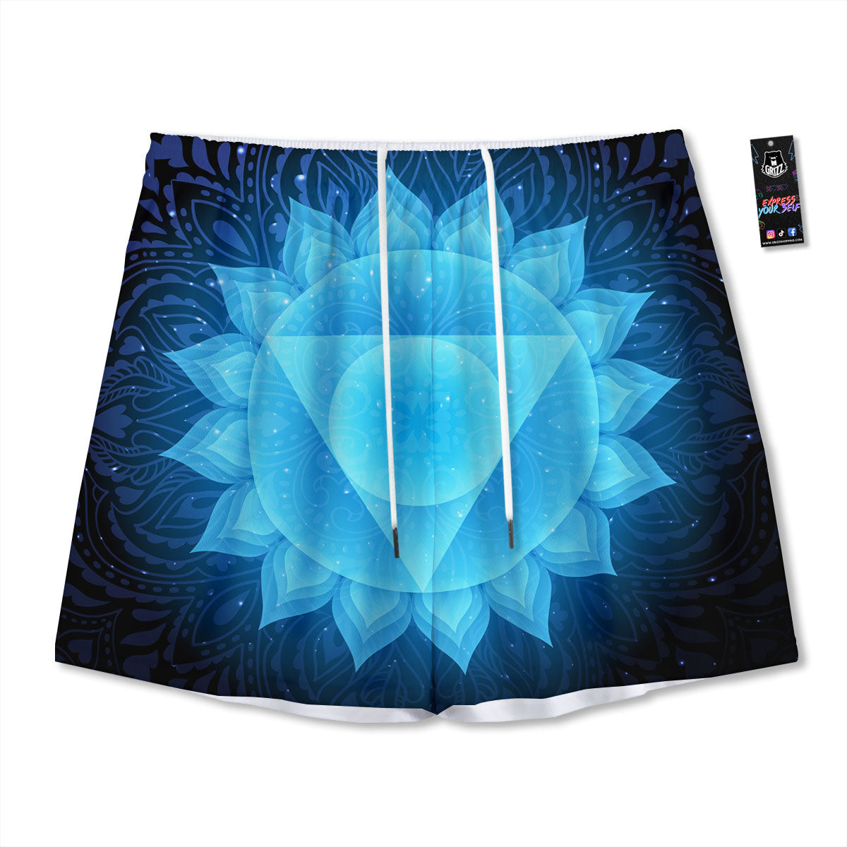 Spiritual Vishuddha Chakra Print Mesh Shorts
