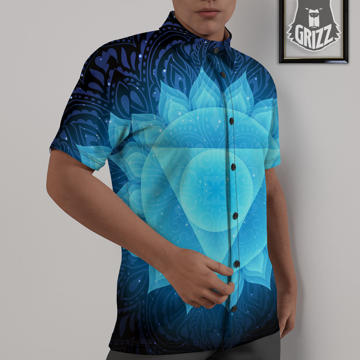 Spiritual Vishuddha Chakra Print Untucked Shirts-grizzshop