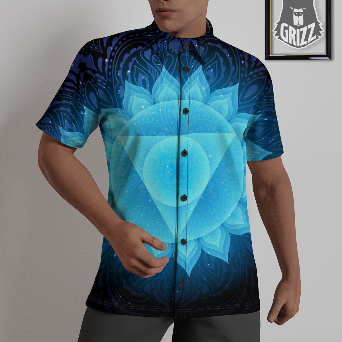 Spiritual Vishuddha Chakra Print Untucked Shirts-grizzshop