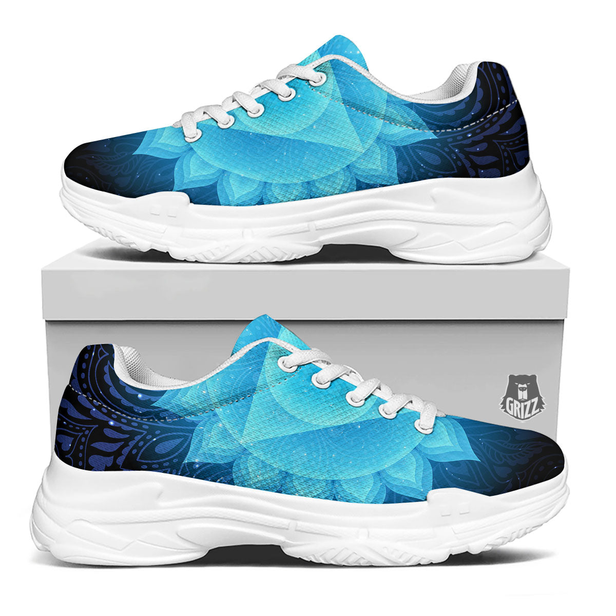 Spiritual Vishuddha Chakra Print White Chunky Shoes-grizzshop