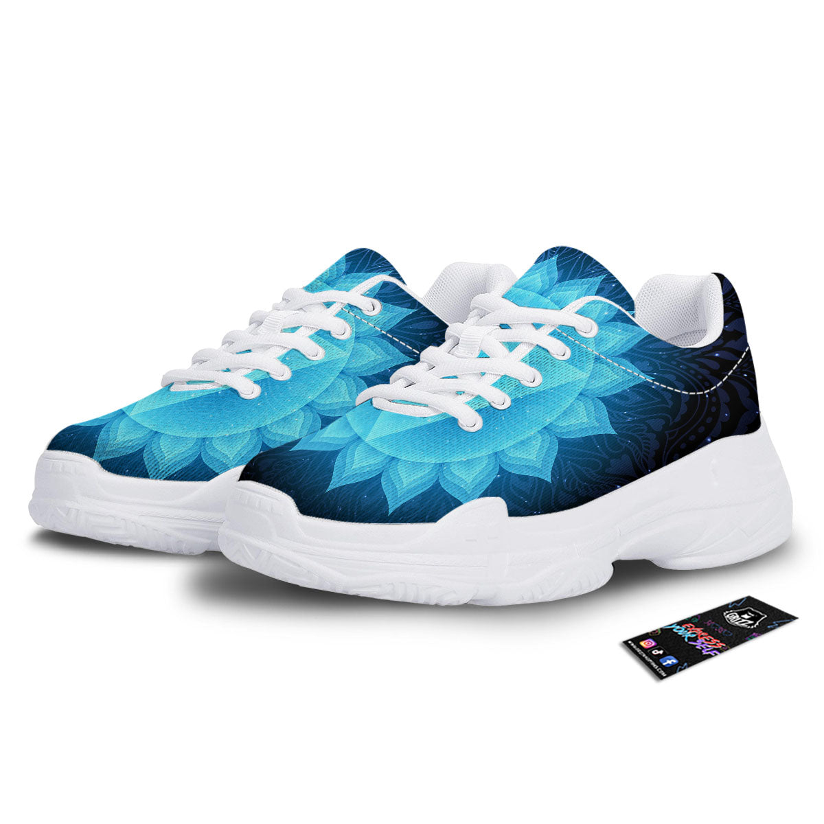 Spiritual Vishuddha Chakra Print White Chunky Shoes-grizzshop