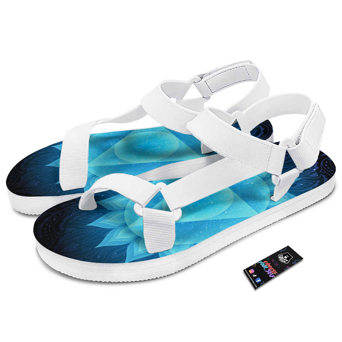 Spiritual Vishuddha Chakra Print White Open Toe Sandals-grizzshop