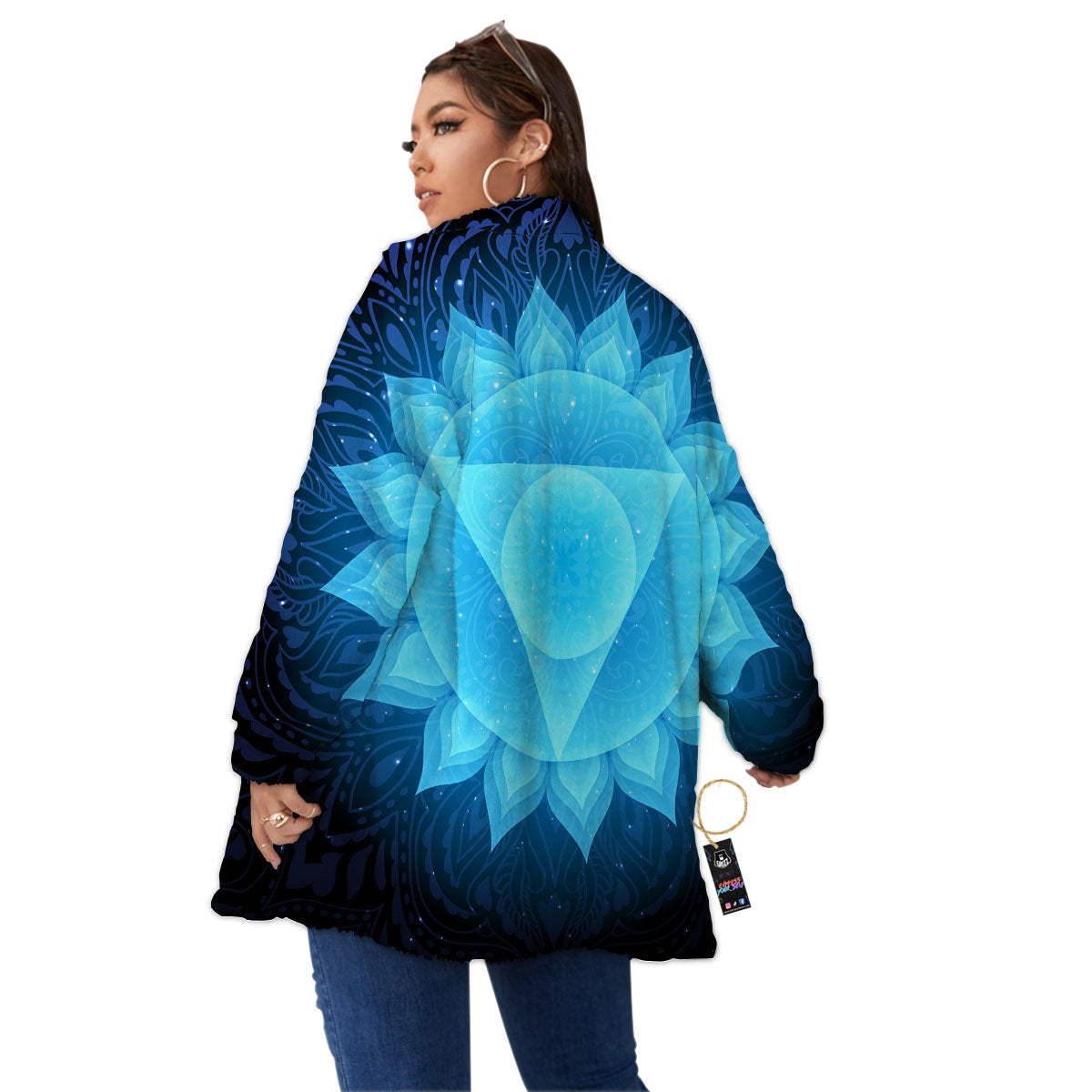 Spiritual Vishuddha Chakra Print Women's Sherpa Jacket-grizzshop