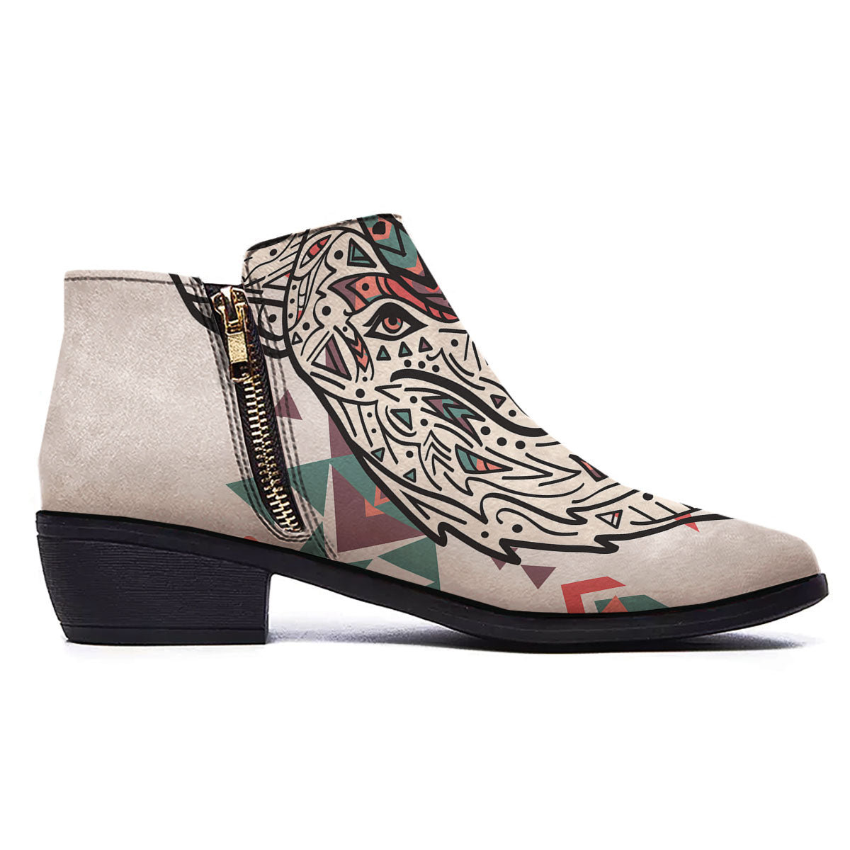 Spiritual Wolf Native American Print Ankle Boots-grizzshop