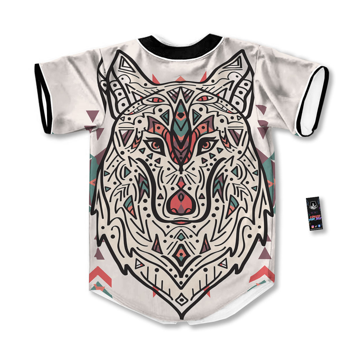 Spiritual Wolf Native American Print Baseball Jersey-grizzshop