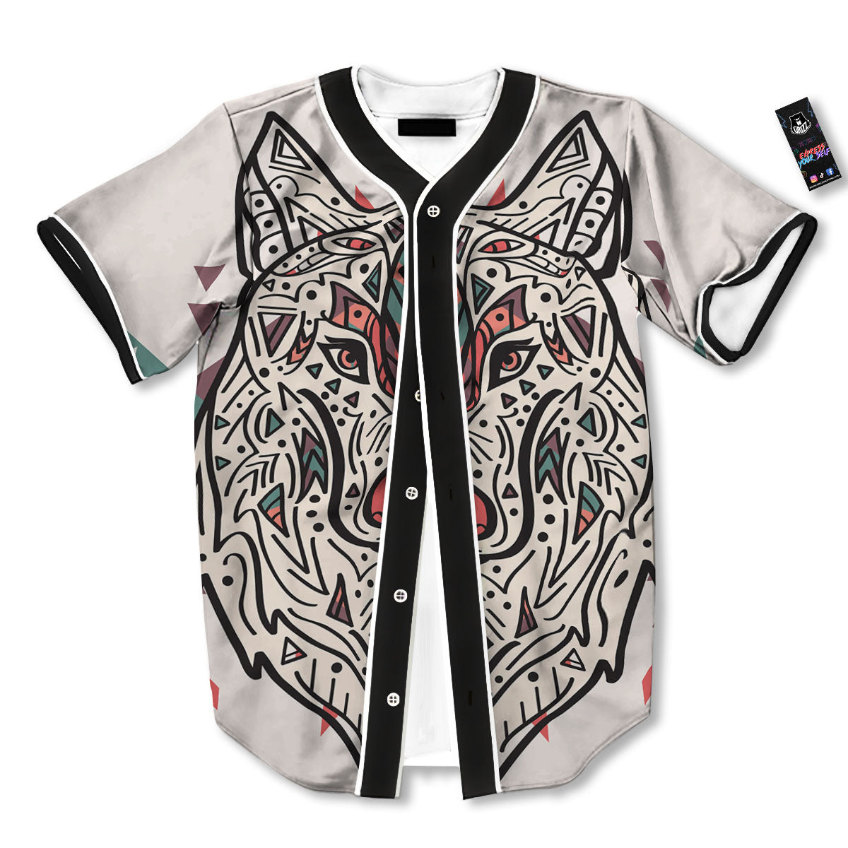 Spiritual Wolf Native American Print Baseball Jersey-grizzshop