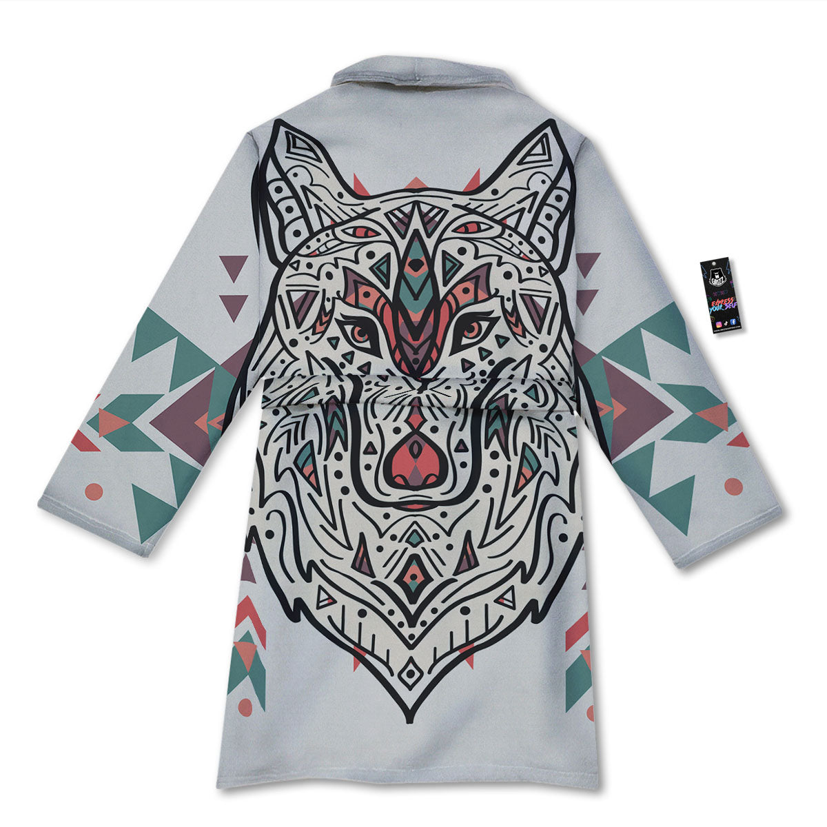 Spiritual Wolf Native American Print Bathrobe-grizzshop