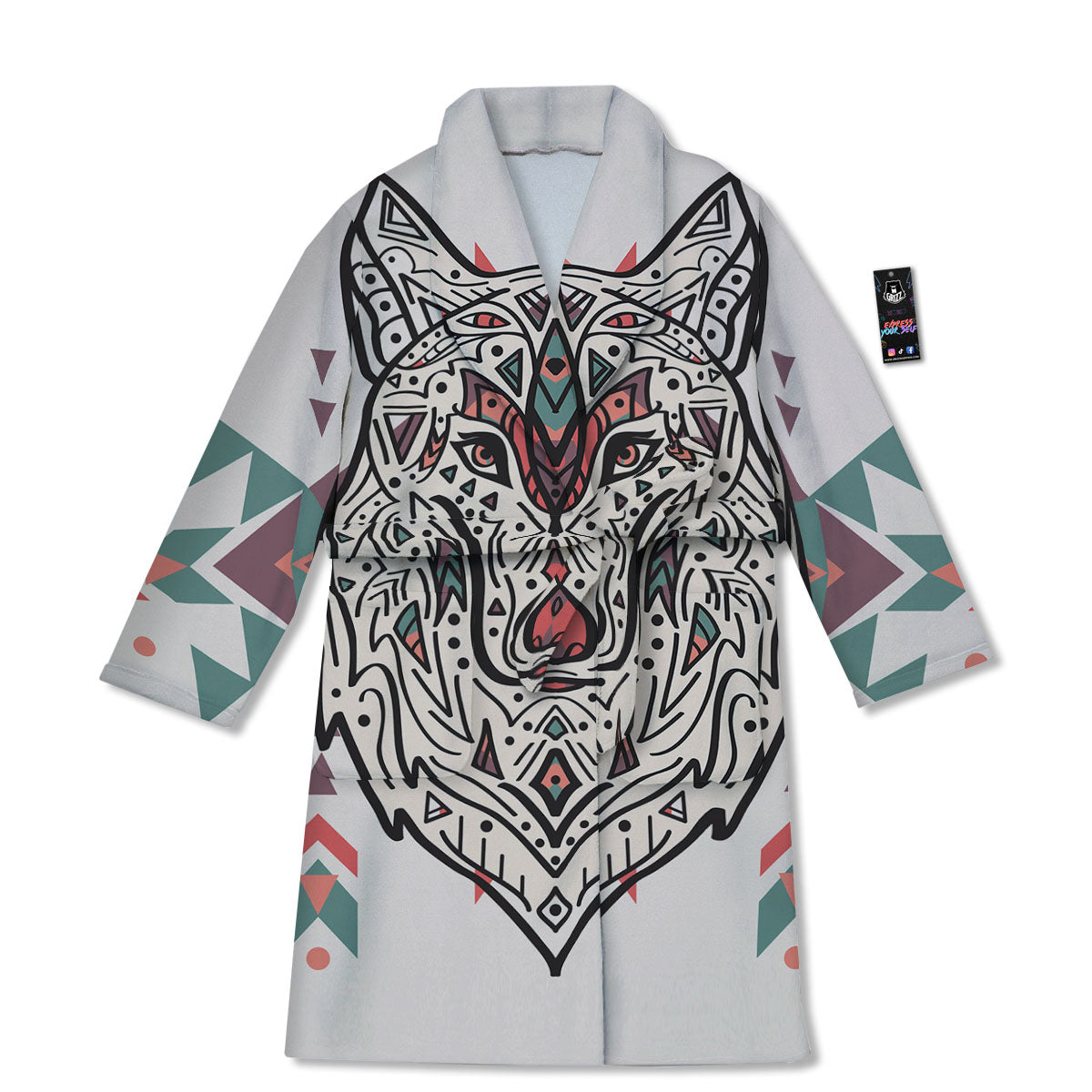 Spiritual Wolf Native American Print Bathrobe-grizzshop