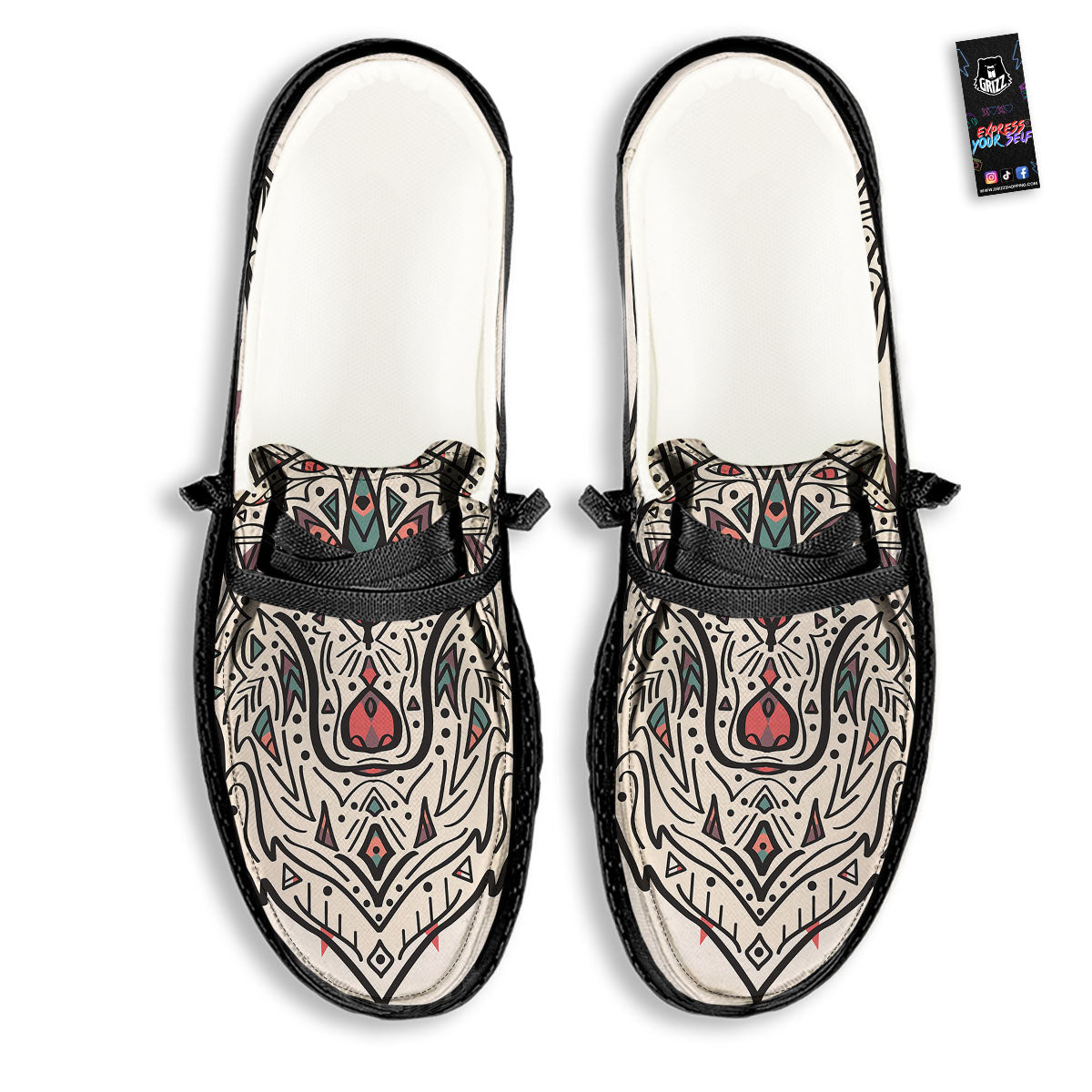 Spiritual Wolf Native American Print Black Loafers-grizzshop