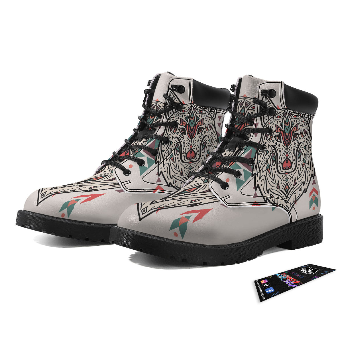 Spiritual Wolf Native American Print Boots-grizzshop