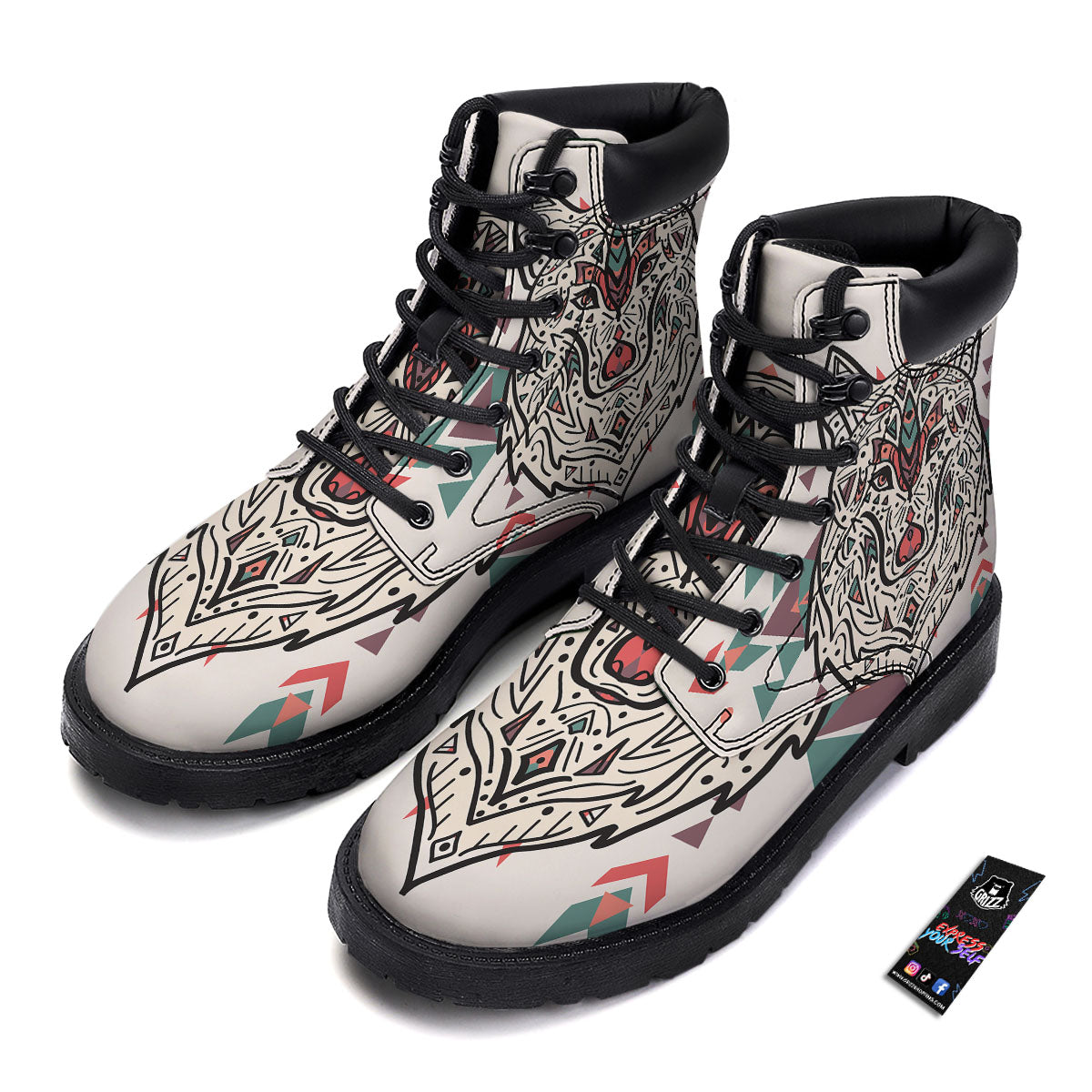 Spiritual Wolf Native American Print Boots-grizzshop