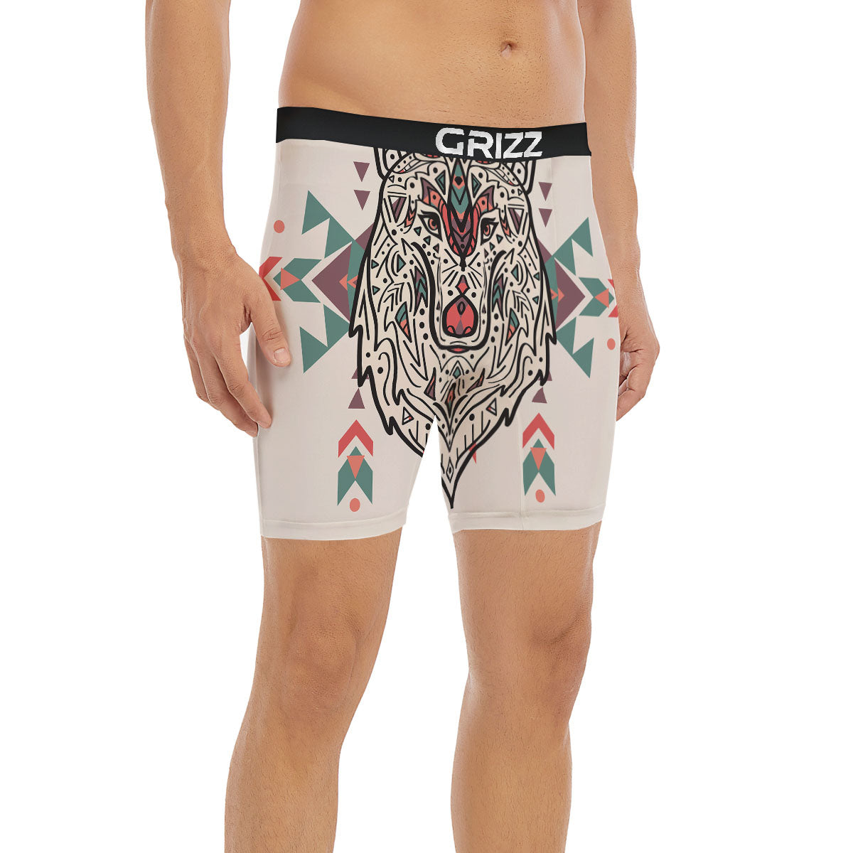 Spiritual Wolf Native American Print Boxer Briefs-grizzshop