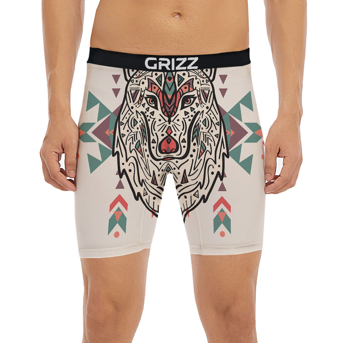 Spiritual Wolf Native American Print Boxer Briefs-grizzshop