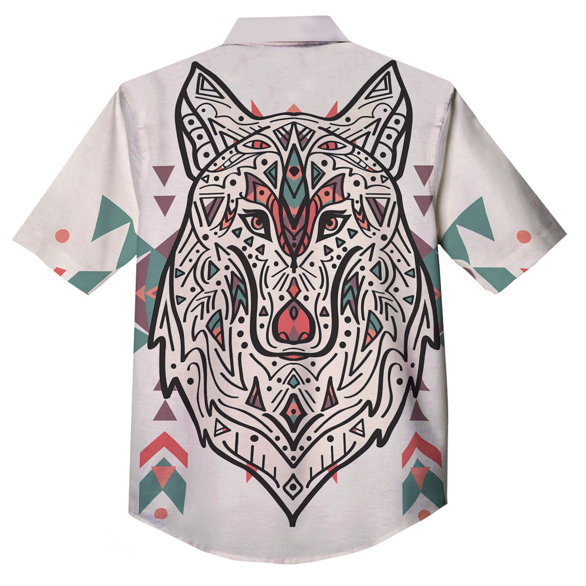 Spiritual Wolf Native American Print Button Up Shirt-grizzshop