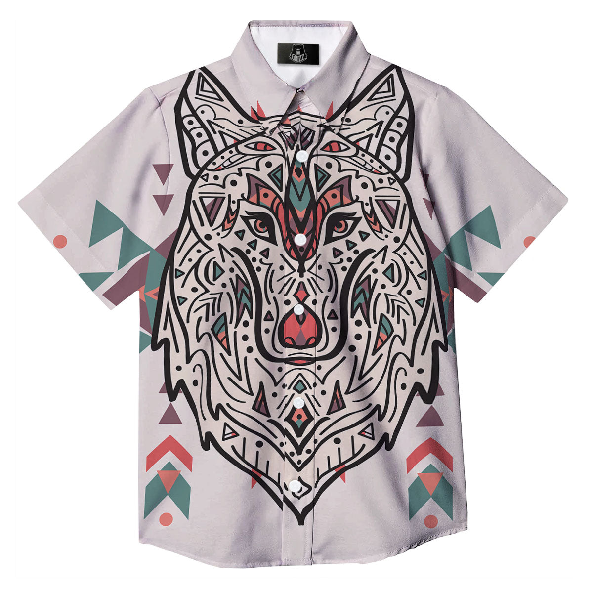 Spiritual Wolf Native American Print Button Up Shirt-grizzshop