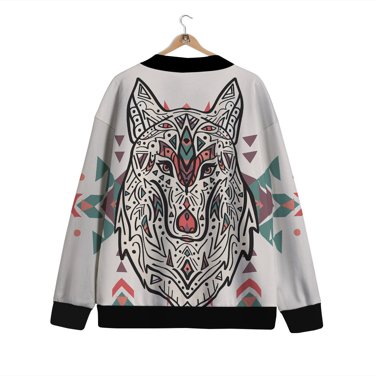 Spiritual Wolf Native American Print Cardigan-grizzshop