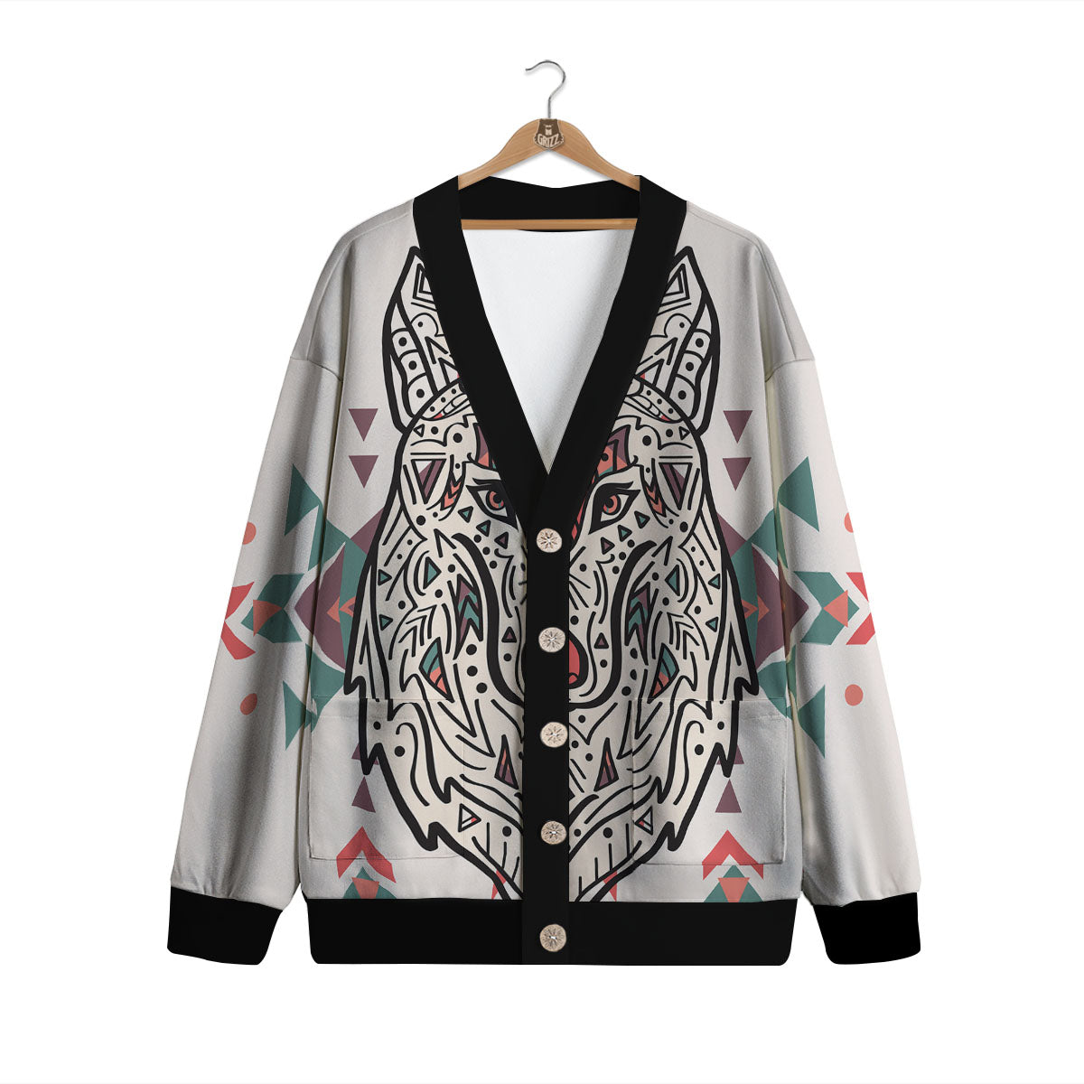 Spiritual Wolf Native American Print Cardigan-grizzshop