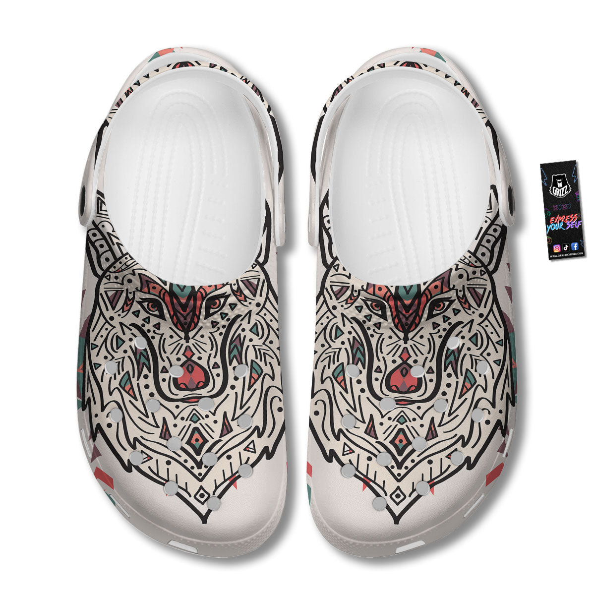 Spiritual Wolf Native American Print Clog-grizzshop