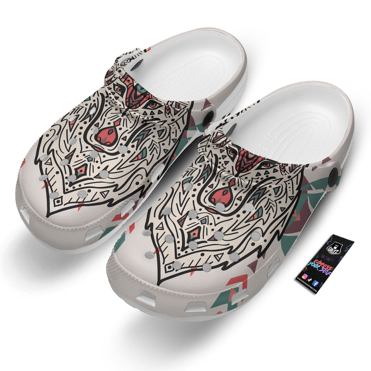 Spiritual Wolf Native American Print Clog-grizzshop
