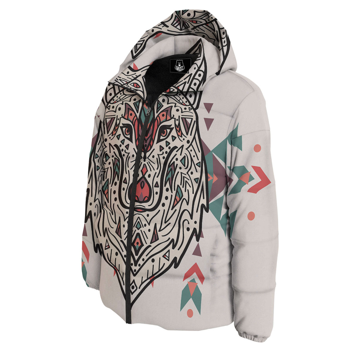 Spiritual Wolf Native American Print Down Jacket-grizzshop