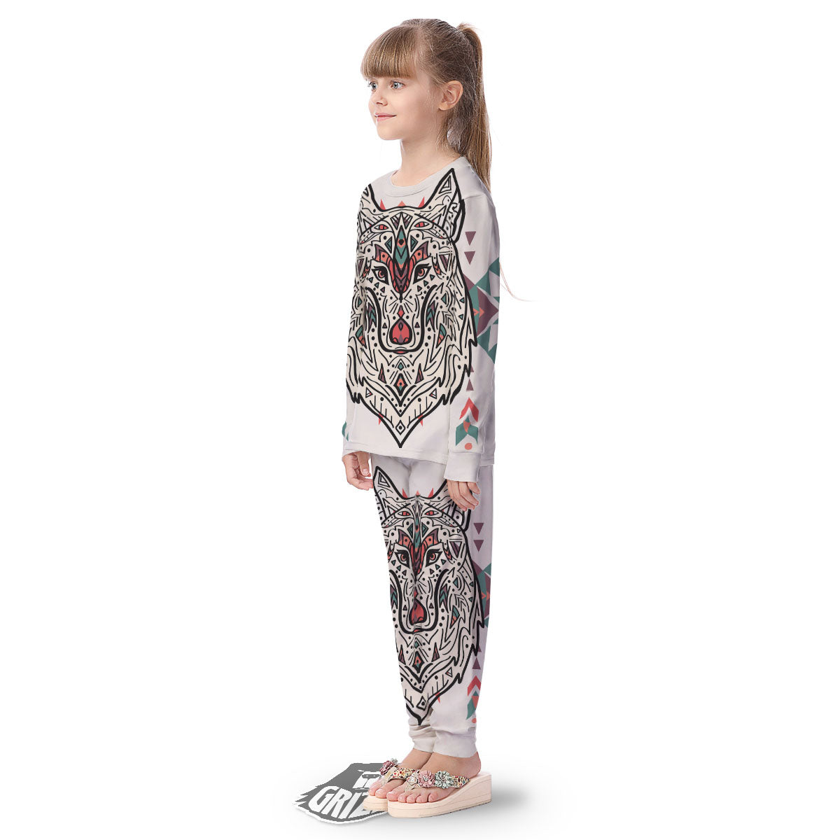 Spiritual Wolf Native American Print Kid's Pajamas-grizzshop