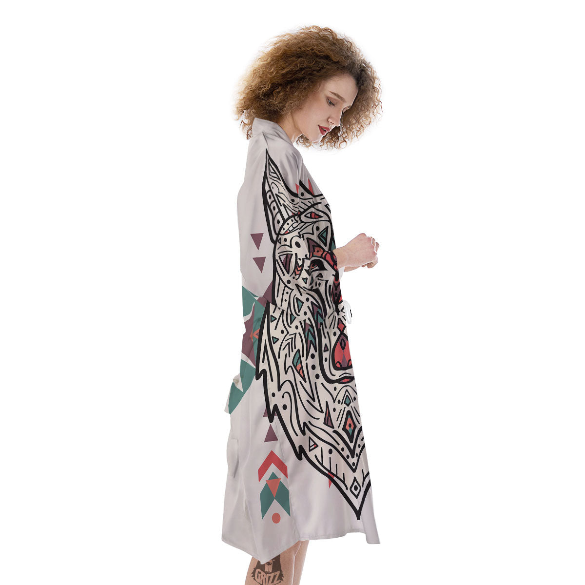 Spiritual Wolf Native American Print Kimono-grizzshop