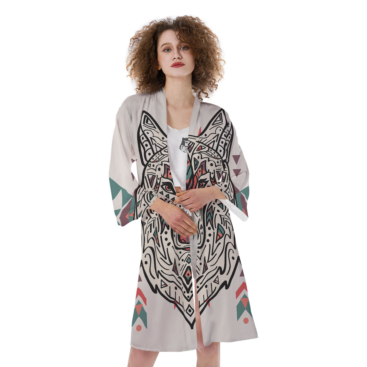 Spiritual Wolf Native American Print Kimono-grizzshop