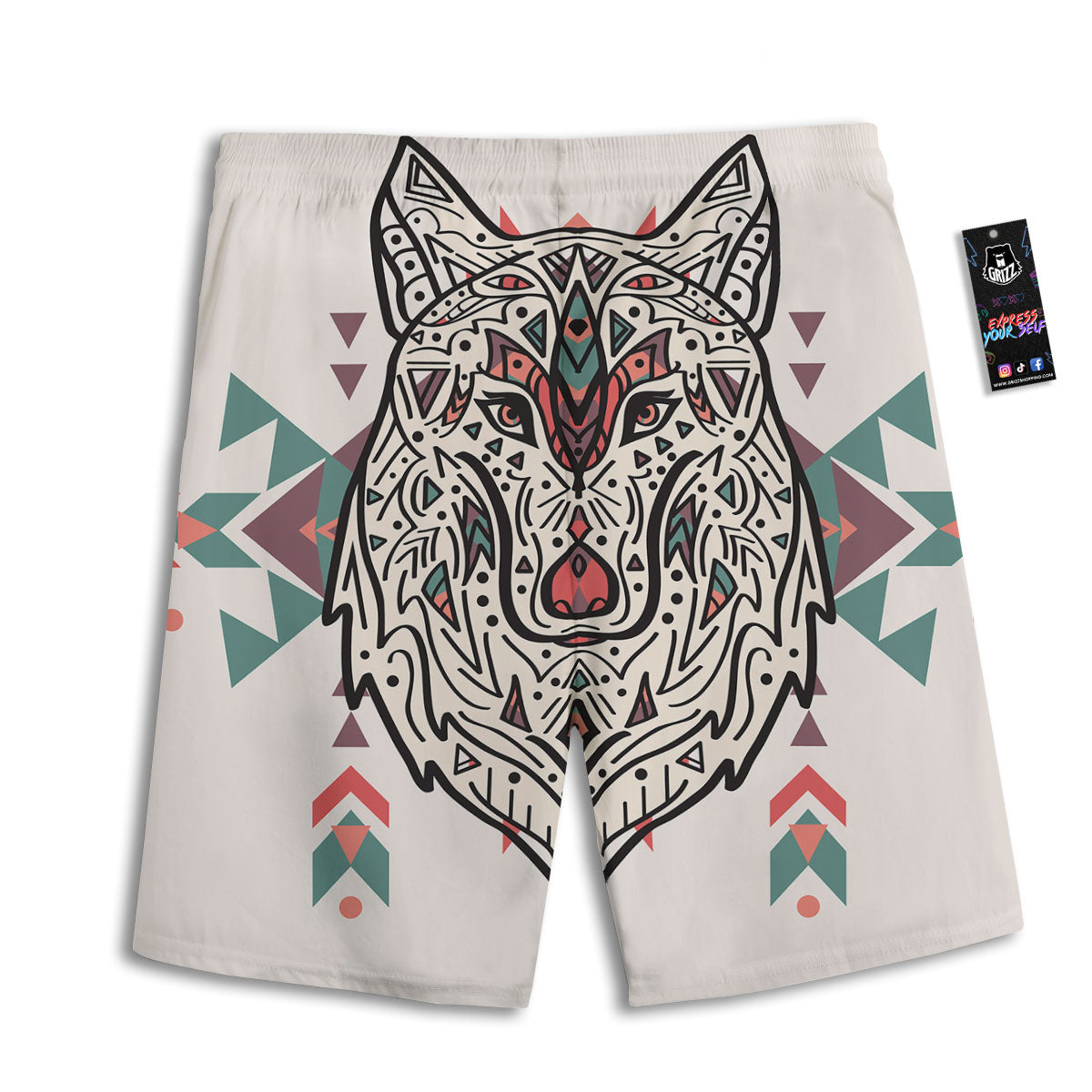 Spiritual Wolf Native American Print Men's Athletic Shorts