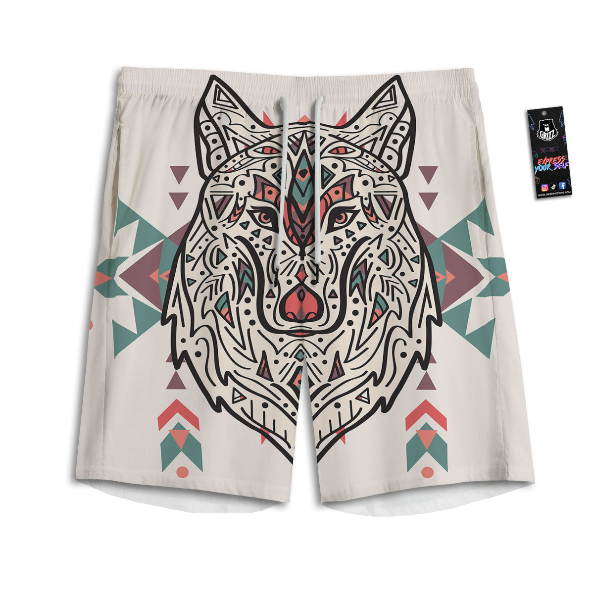 Spiritual Wolf Native American Print Men's Athletic Shorts