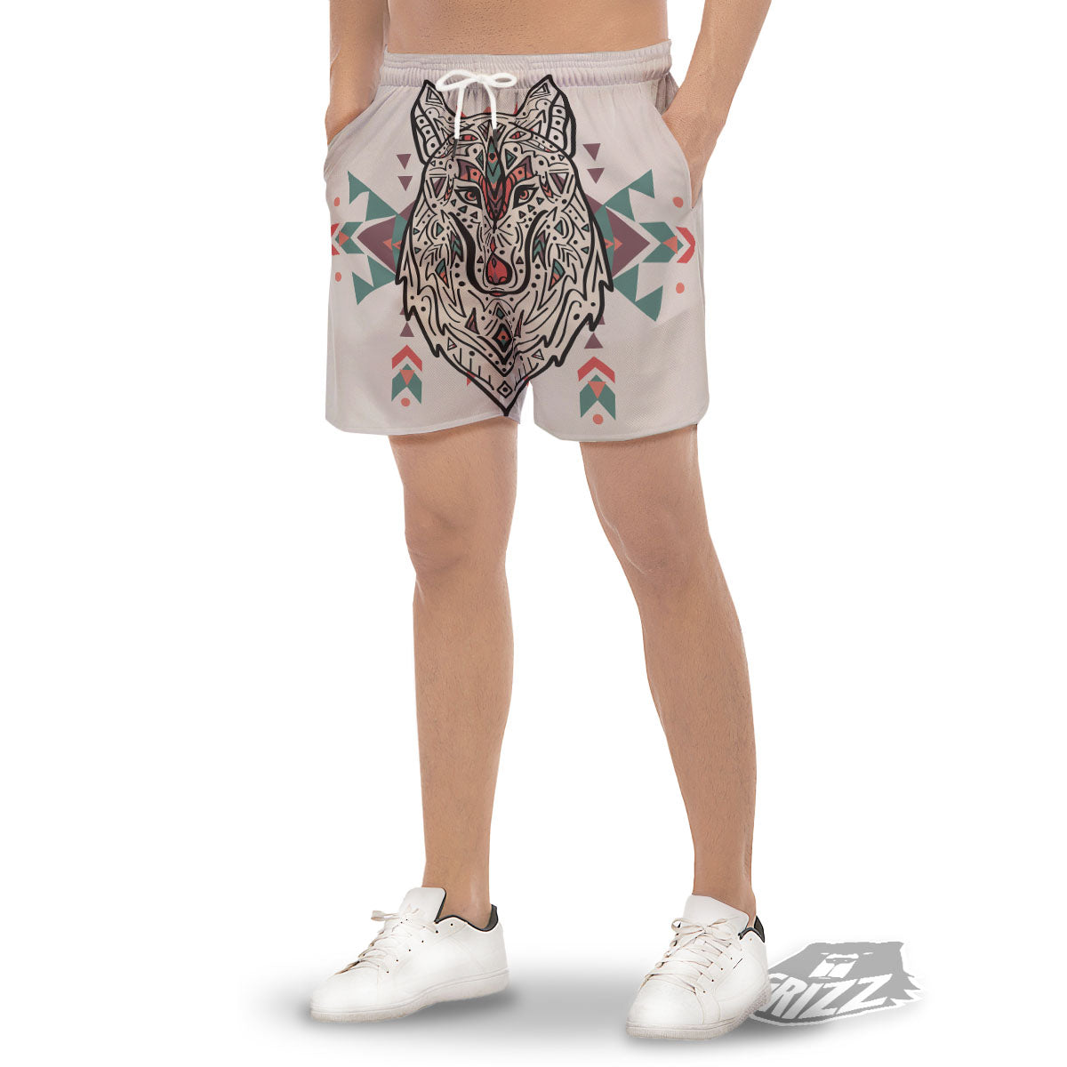 Spiritual Wolf Native American Print Men's Gym Shorts-grizzshop
