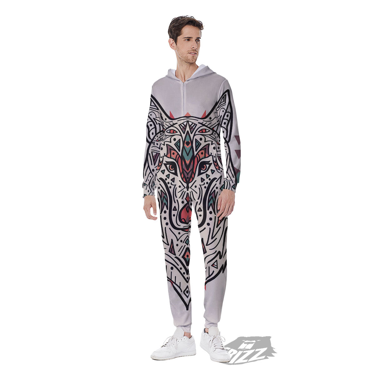 Spiritual Wolf Native American Print Men's Jumpsuit-grizzshop