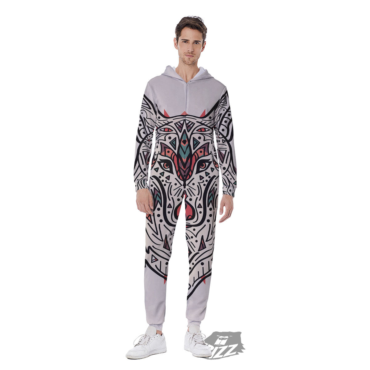 Spiritual Wolf Native American Print Men's Jumpsuit-grizzshop