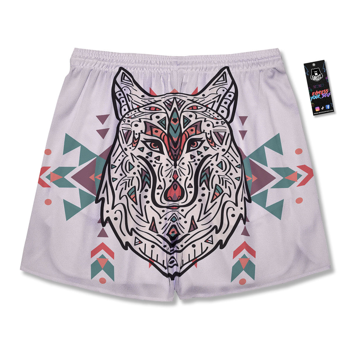 Spiritual Wolf Native American Print Men's Running Shorts-grizzshop