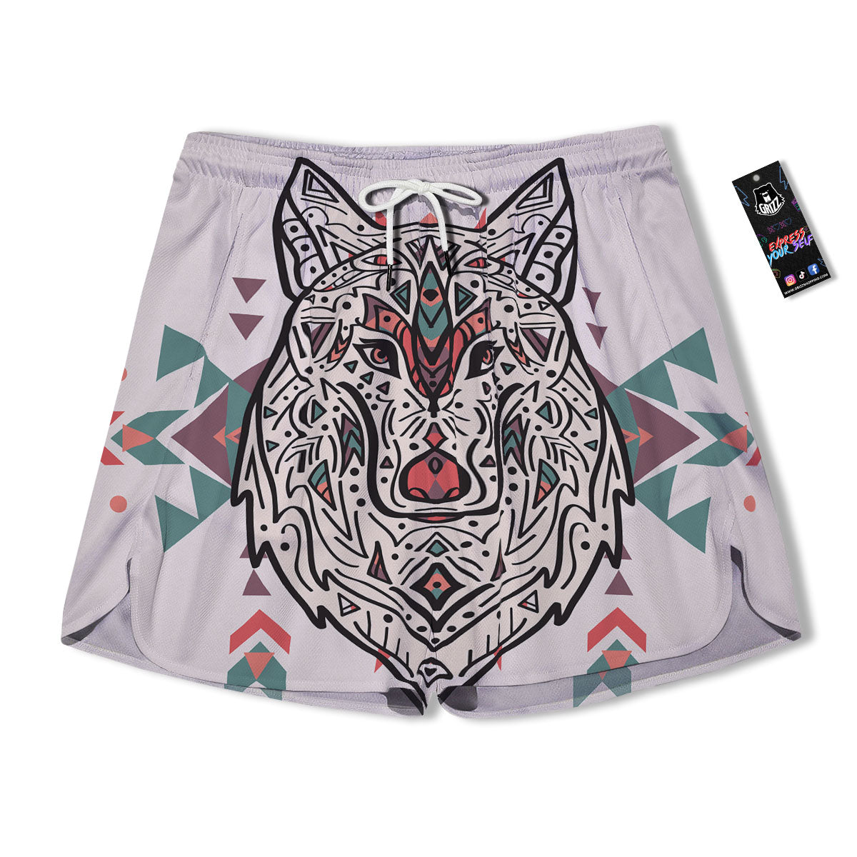Spiritual Wolf Native American Print Men's Running Shorts-grizzshop