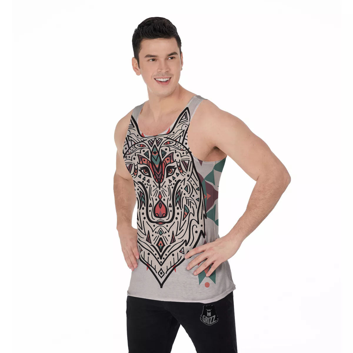 Spiritual Wolf Native American Print Men's Tank Top-grizzshop
