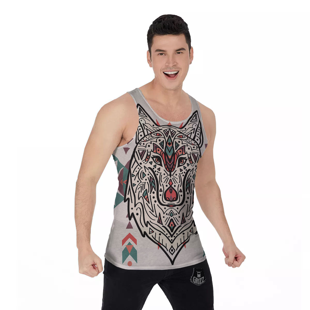 Spiritual Wolf Native American Print Men's Tank Top-grizzshop