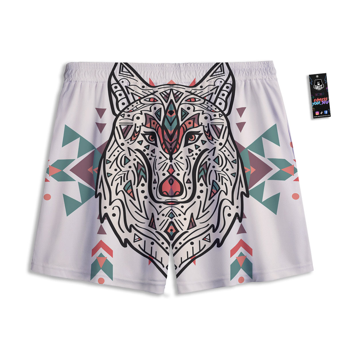 Spiritual Wolf Native American Print Mesh Shorts