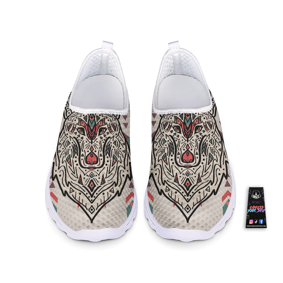 Spiritual Wolf Native American Print Nurse Shoes-grizzshop