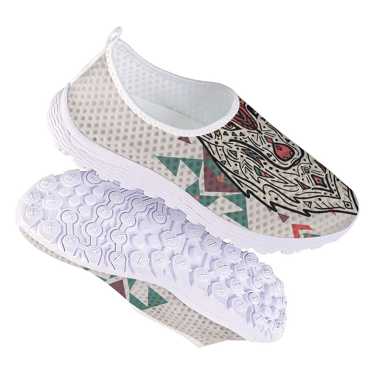 Spiritual Wolf Native American Print Nurse Shoes-grizzshop