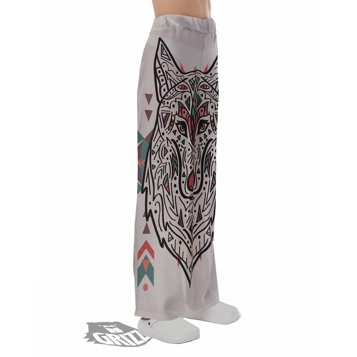 Spiritual Wolf Native American Print Pajama Pants-grizzshop