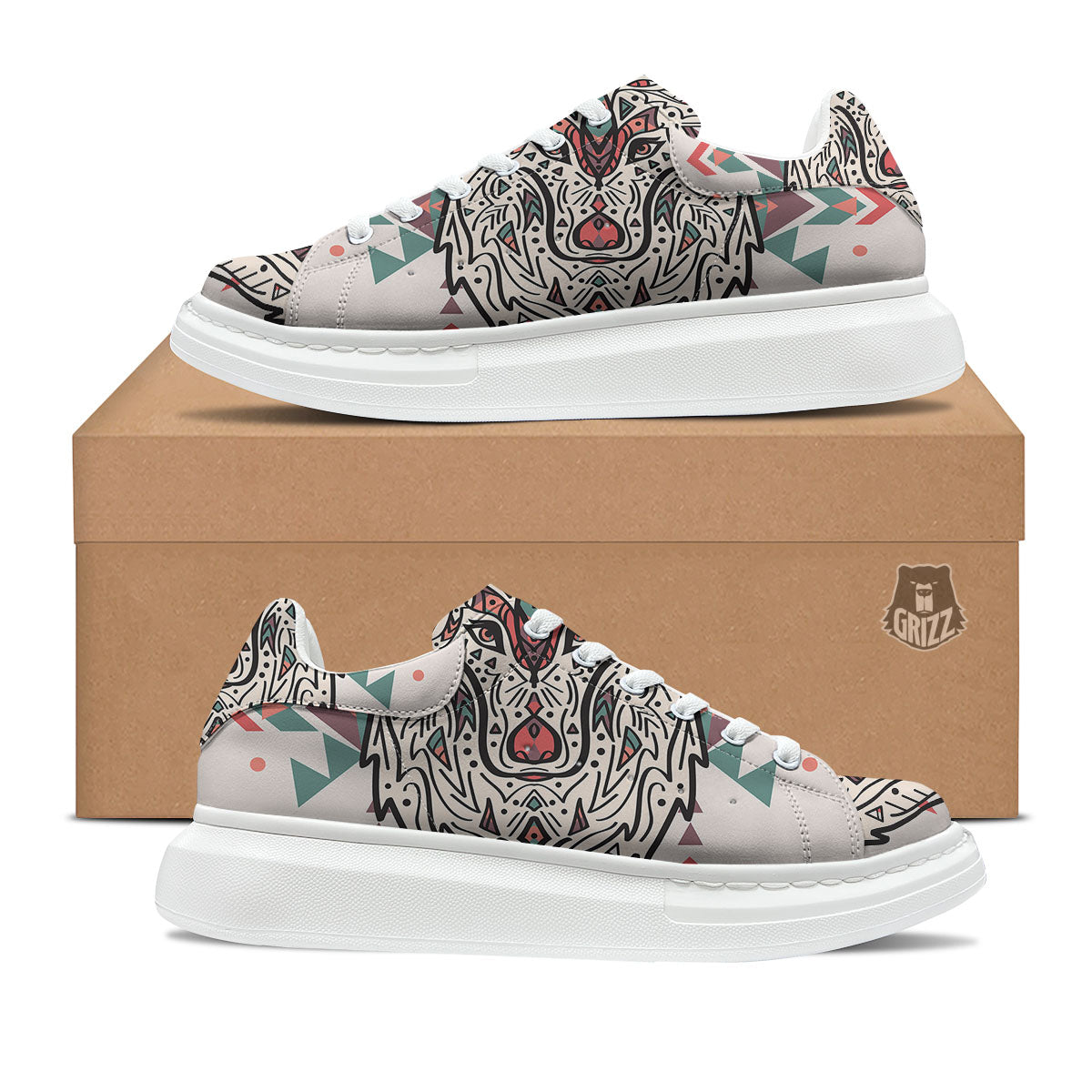 Spiritual Wolf Native American Print Platform Shoes-grizzshop
