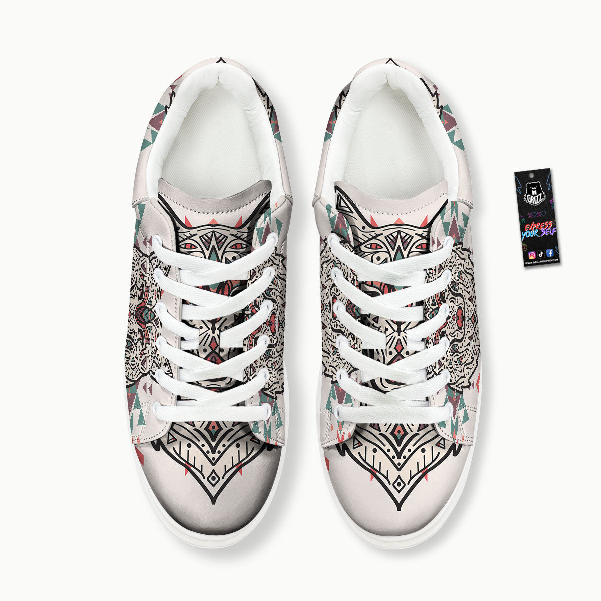 Spiritual Wolf Native American Print Platform Shoes-grizzshop