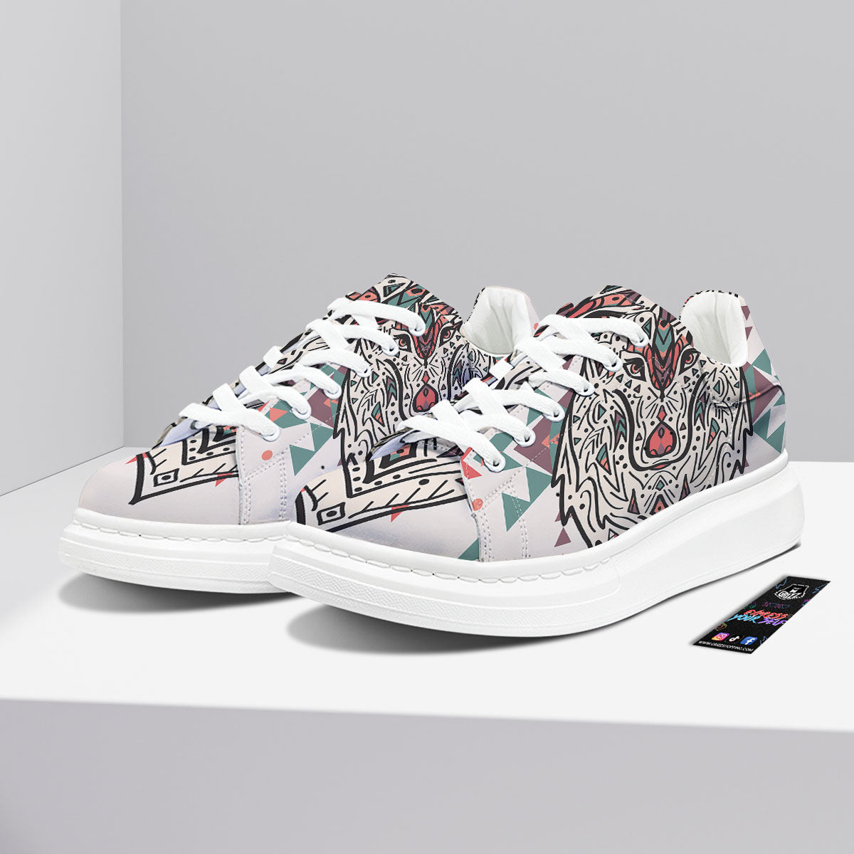 Spiritual Wolf Native American Print Platform Shoes-grizzshop