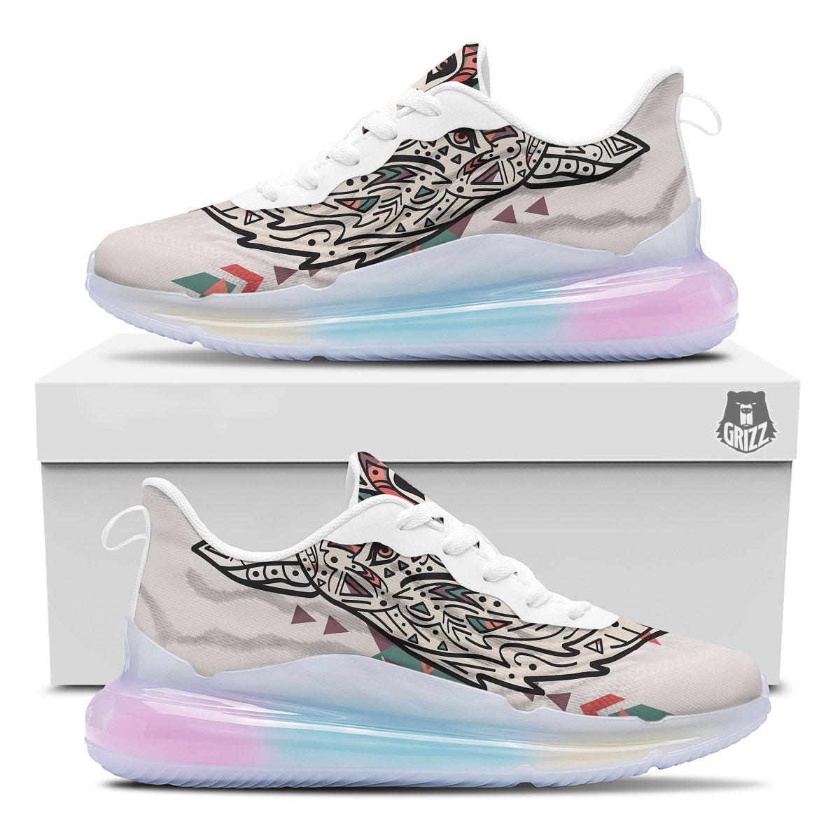 Spiritual Wolf Native American Print Running Sneakers-grizzshop