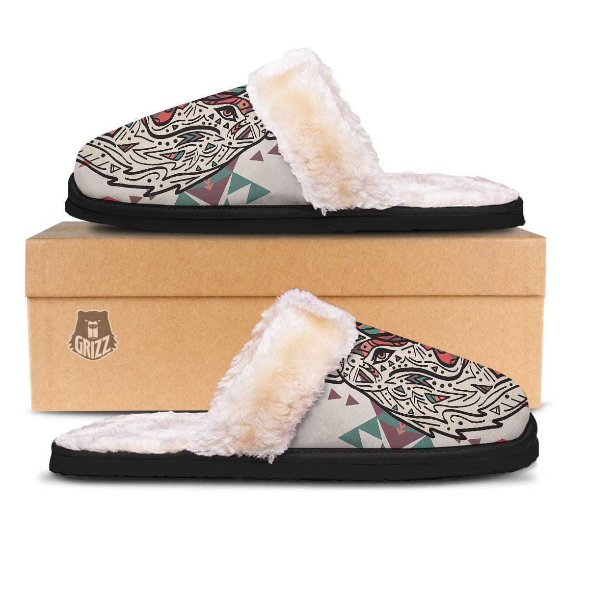 Spiritual Wolf Native American Print Slippers-grizzshop