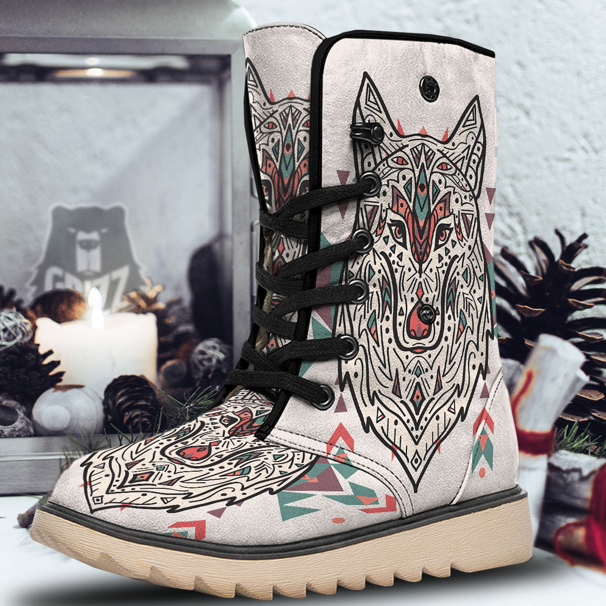 Spiritual Wolf Native American Print Snow Boots-grizzshop