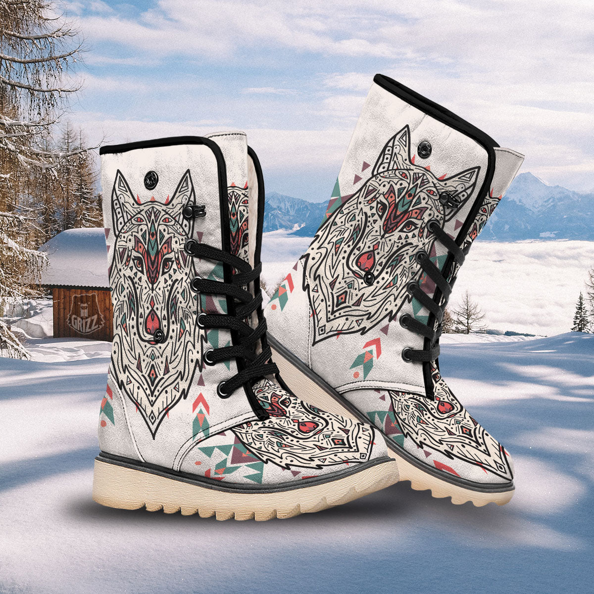 Spiritual Wolf Native American Print Snow Boots-grizzshop