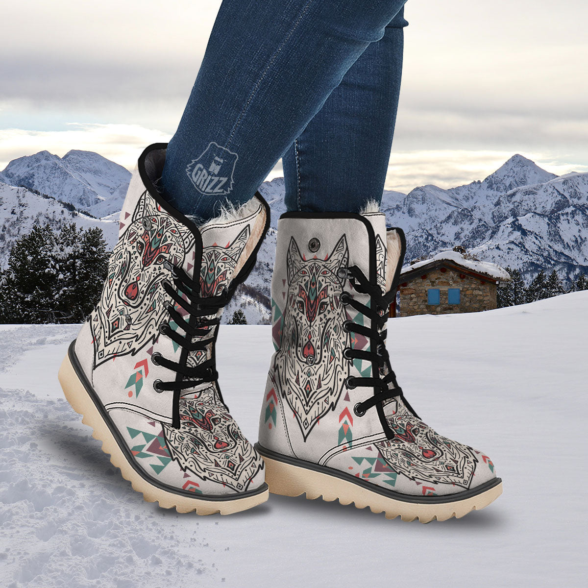 Spiritual Wolf Native American Print Snow Boots-grizzshop